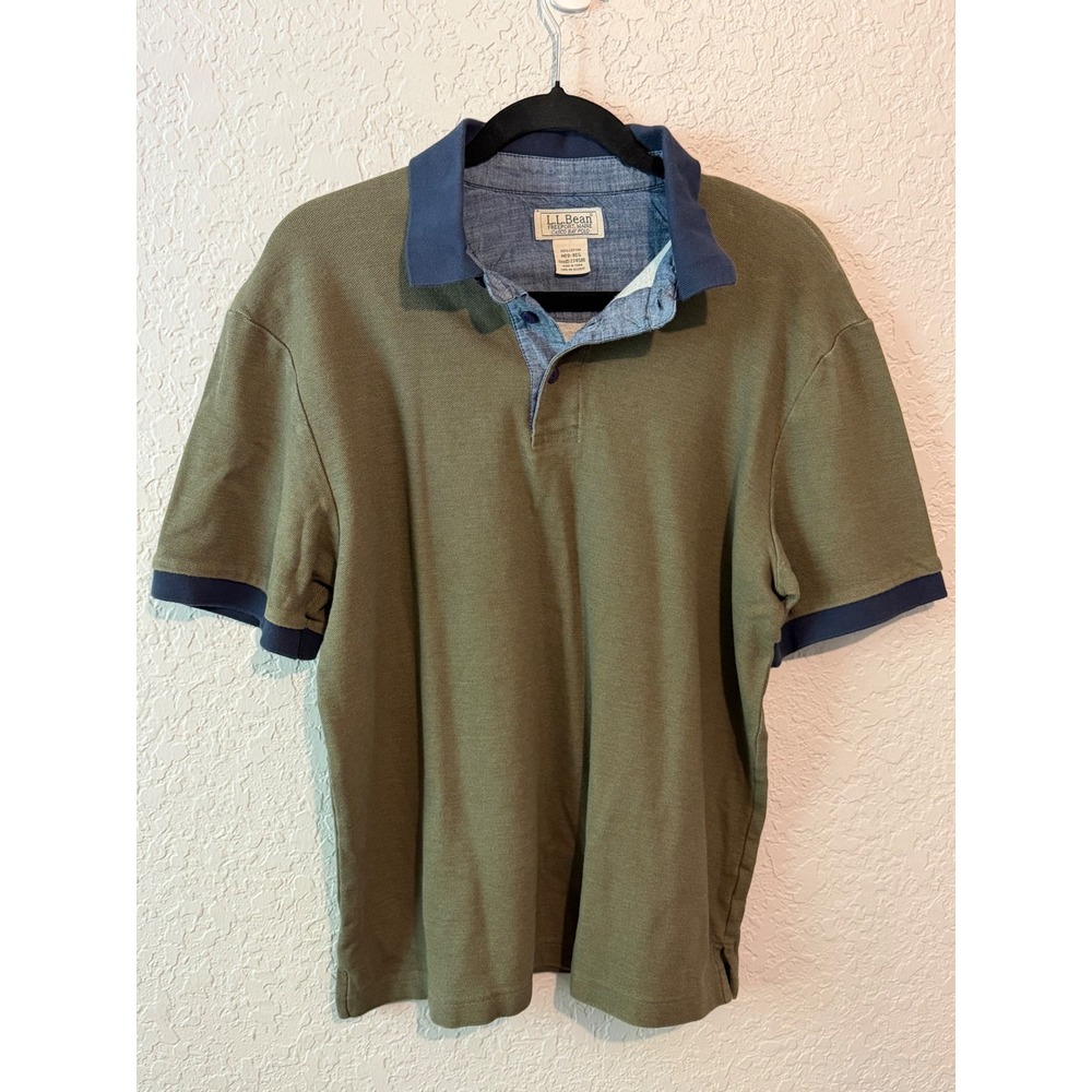 LL Bean Casco Bay Polo Shirt Medium Regular Olive Green Navy Gorpcore 274586